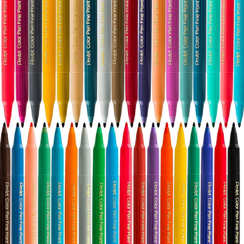 PENTEL COLOR MARKER SET, FINE FIBER TIP, ASSORTED COLORS, SET OF 24
